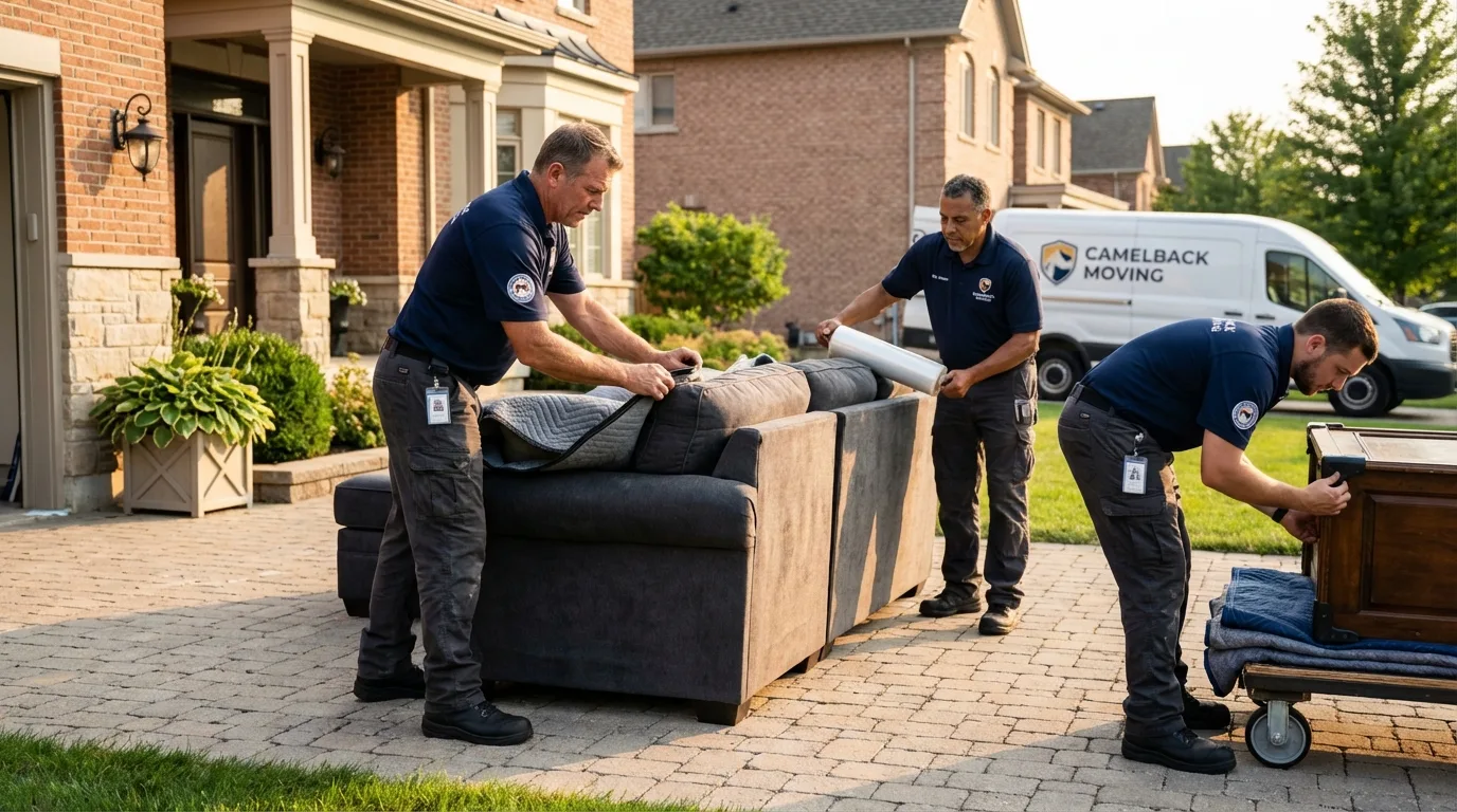 Large estate moving crew wrapping furniture in Reynoldsburg, OH