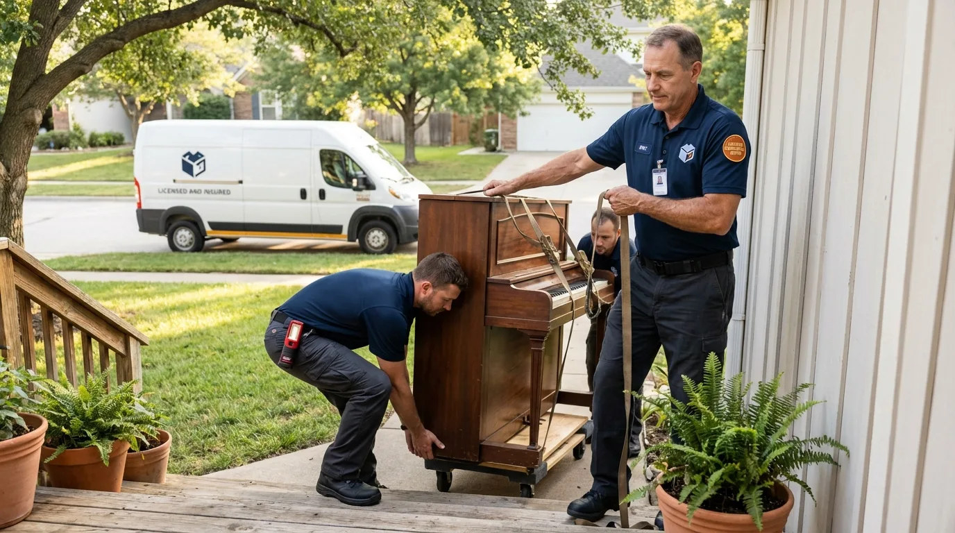 Licensed piano movers securing grand piano in Reynoldsburg, OH