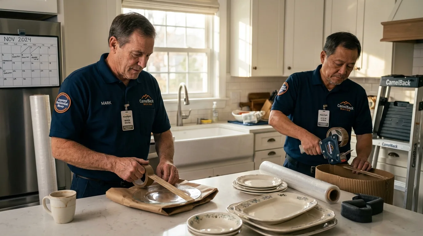 Professional crew packing kitchen dishware in Reynoldsburg, OH